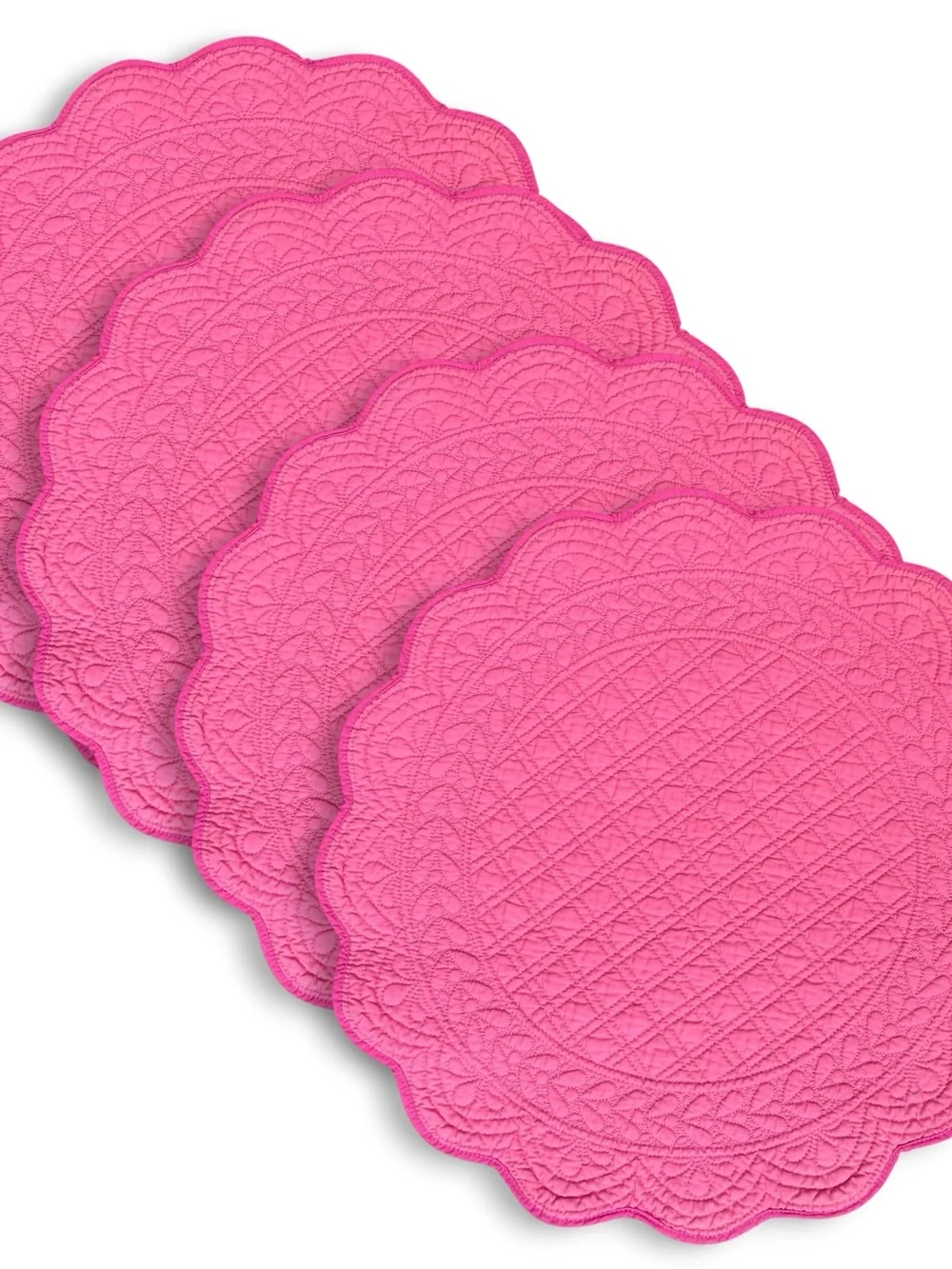 Set/4 Williams Sonoma Cottage Rose Pink Beautifully Quilted 17” Round Placemats